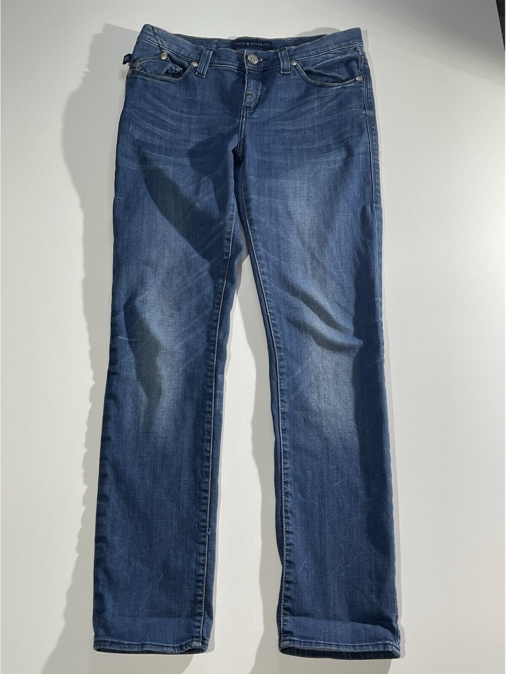 Rock & Republic Jeans Womens 8 Denim Blue Skinny Embroidered Grunge 34X30 Casual